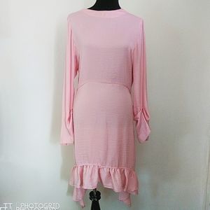 NWT Zara pink 3/4 sleeve ruffle trim dress